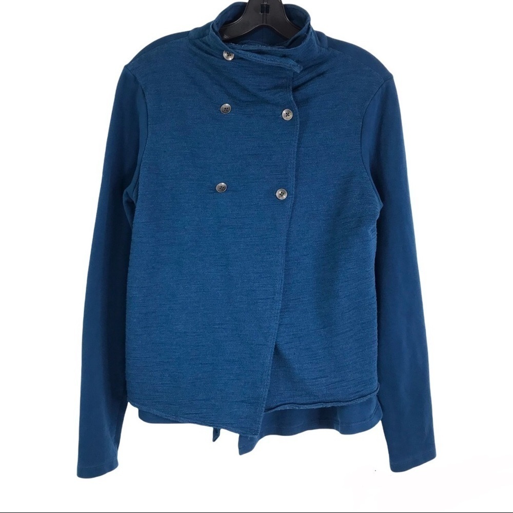 LUCY Blue Knit Double Breasted Sweater Jacket Military Style SIZE LARGE